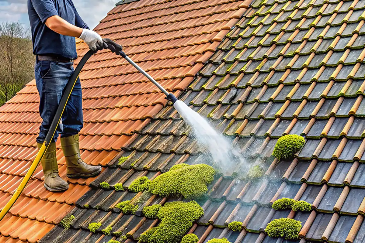 Dachreinigung mit Hochdruckreiniger Dachreinigung mit Hochdruckreiniger